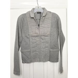 Magaschoni Women's Long Sleeve Ruffle Cardigan Sweater Hook &‎ Eye Grey XS New